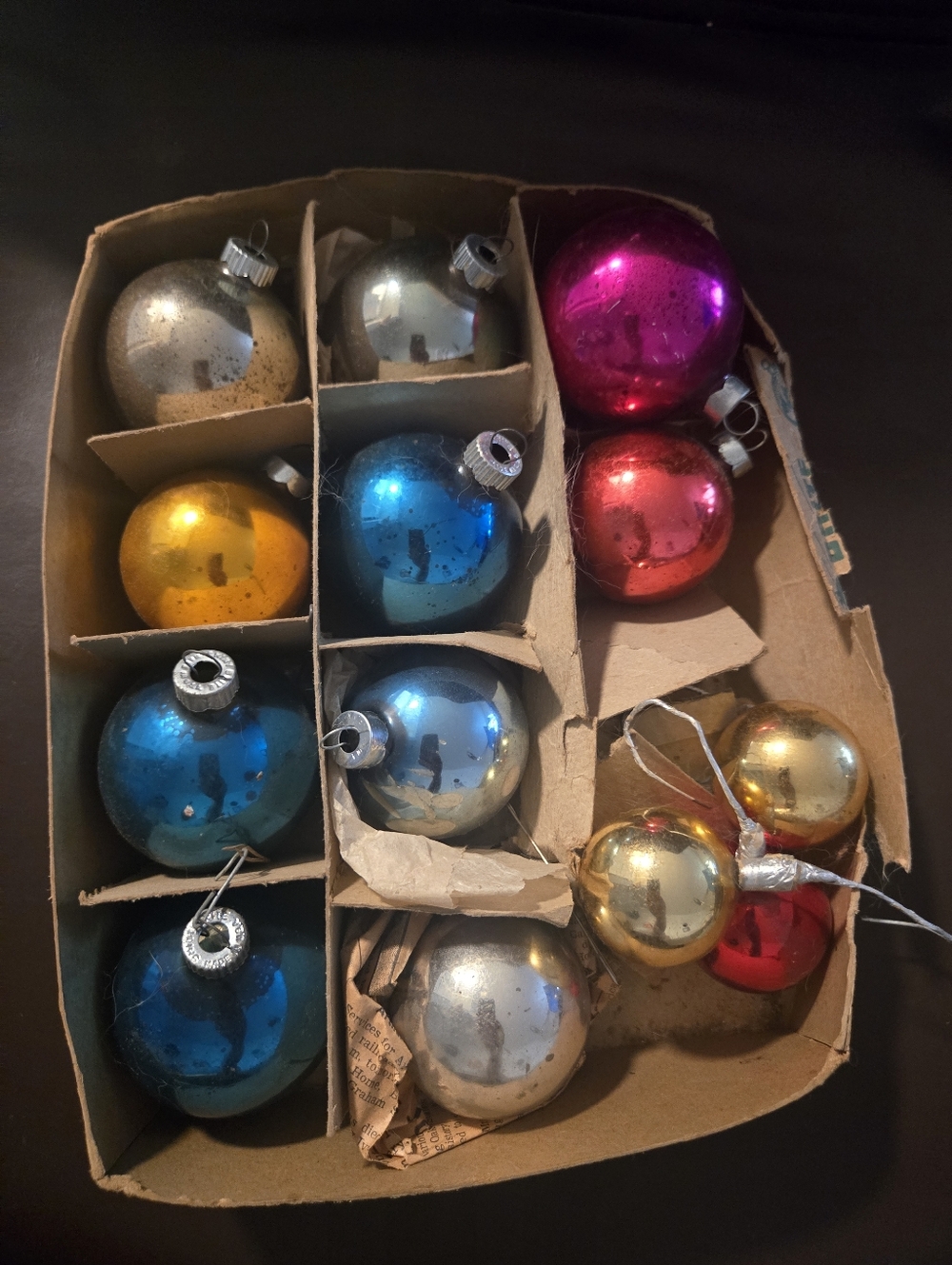 Box Of Vintage Antique Glass Christmas Ornaments Shiny Bright As Is Lot Of 13